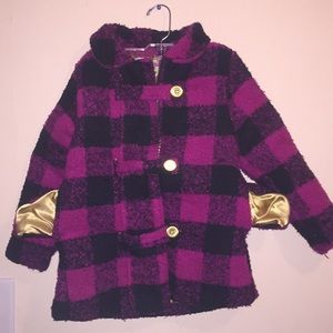 Girls jacket pink and black squares yellowish gold